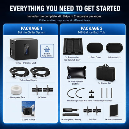 1/3HP Ice Bath Chiller & 148Gal Cold Plunge Tub Bundle — product view 7