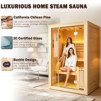 2-3 Person Traditional Steam Sauna, Flat Frame Home Sauna with 3000W, LED Lights, Speaker, Adjustable Temp, 10-Yr Warranty — product view 2