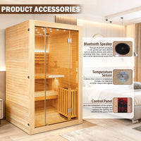 2-3 Person Traditional Steam Sauna, Flat Frame Home Sauna with 3000W, LED Lights, Speaker, Adjustable Temp, 10-Yr Warranty — product view 4