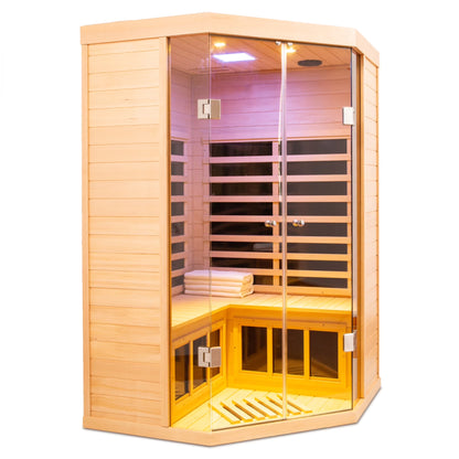 2-Person Corner Far Infrared Sauna Room - Hemlock Wood, Deluxe Transparent Glass Front, Large Capacity Home Sauna — product view 6