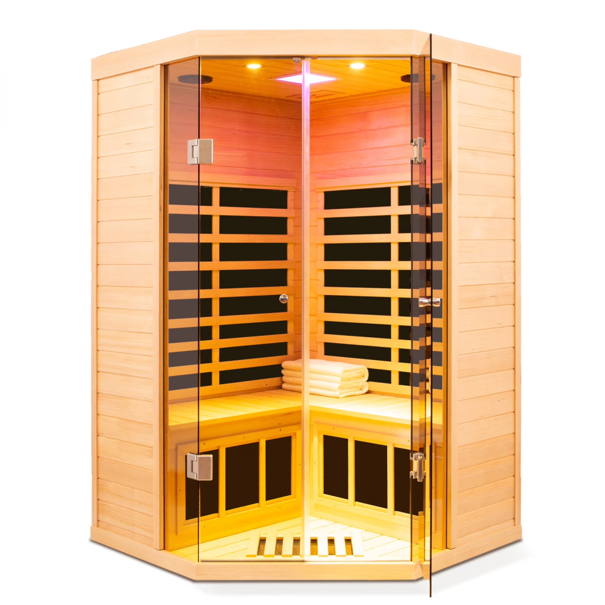 2-Person Corner Far Infrared Sauna Room - Hemlock Wood, Deluxe Transparent Glass Front, Large Capacity Home Sauna — product view 7