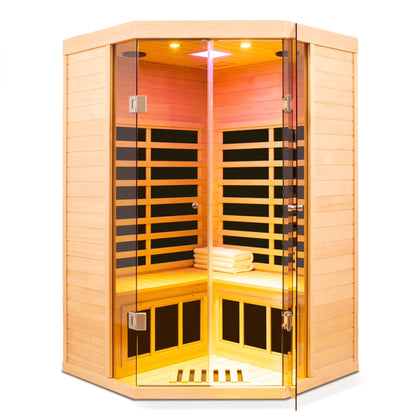 2-Person Corner Far Infrared Sauna Room - Hemlock Wood, Deluxe Transparent Glass Front, Large Capacity Home Sauna — product view 7