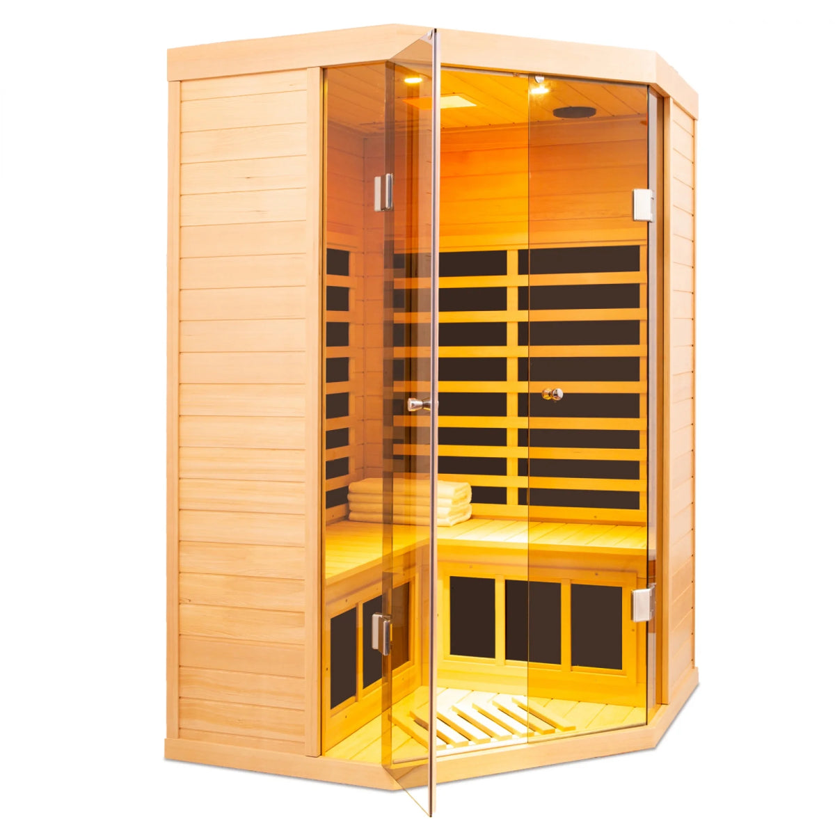 2-Person Corner Far Infrared Sauna Room - Hemlock Wood, Deluxe Transparent Glass Front, Large Capacity Home Sauna — product view 8
