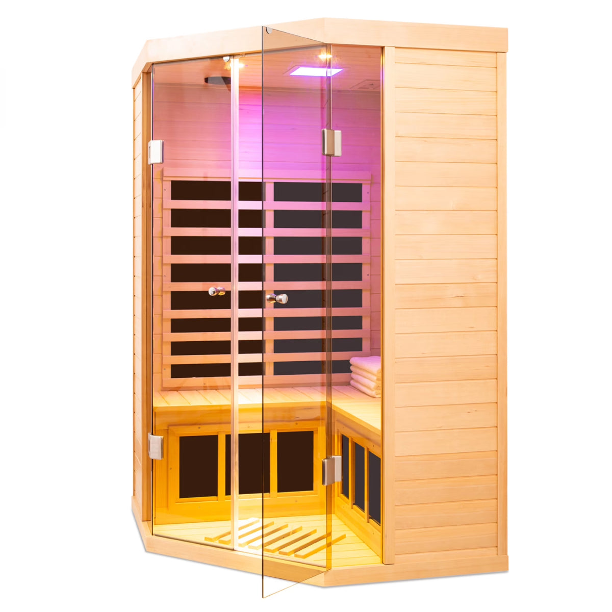2-Person Corner Far Infrared Sauna Room - Hemlock Wood, Deluxe Transparent Glass Front, Large Capacity Home Sauna — product view 9