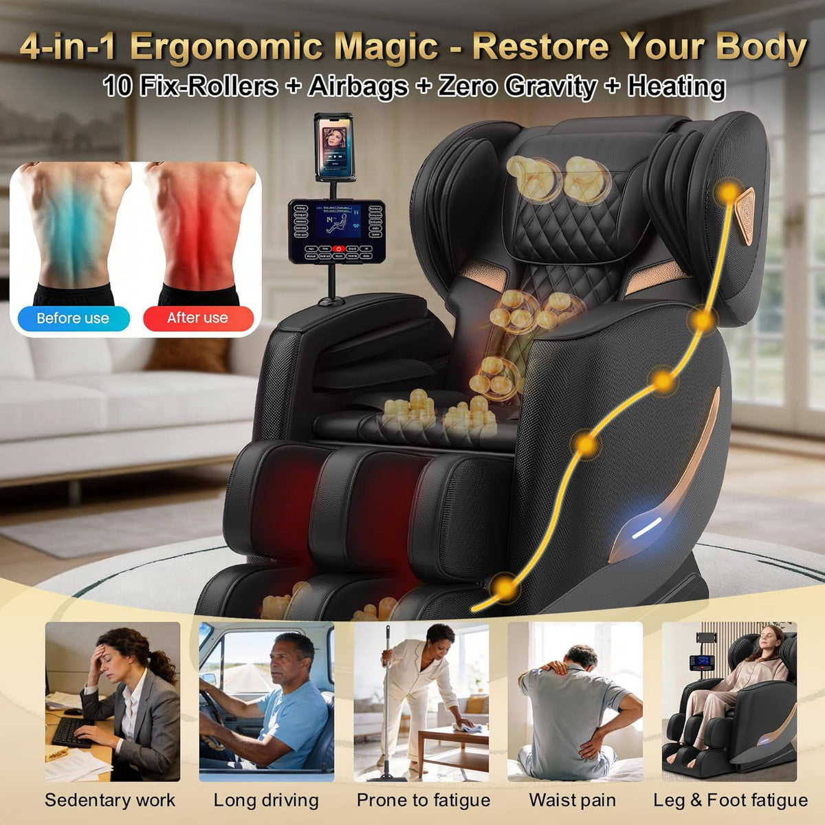 2026 Massage Chair Full Body, Zero Gravity Massage Chair Recliner - Upgraded 10-Point Roller, Heating, Airbags, Foot Roller, Shiatsu Full Body Massage Chairs, Gift for Parent — product view 4