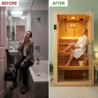 2-3 Person Traditional Steam Sauna, Flat Frame Home Sauna with 3000W, LED Lights, Speaker, Adjustable Temp, 10-Yr Warranty — Before & After