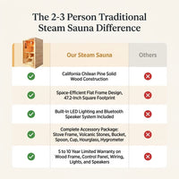 2-3 Person Traditional Steam Sauna, Flat Frame Home Sauna with 3000W, LED Lights, Speaker, Adjustable Temp, 10-Yr Warranty — Comparison