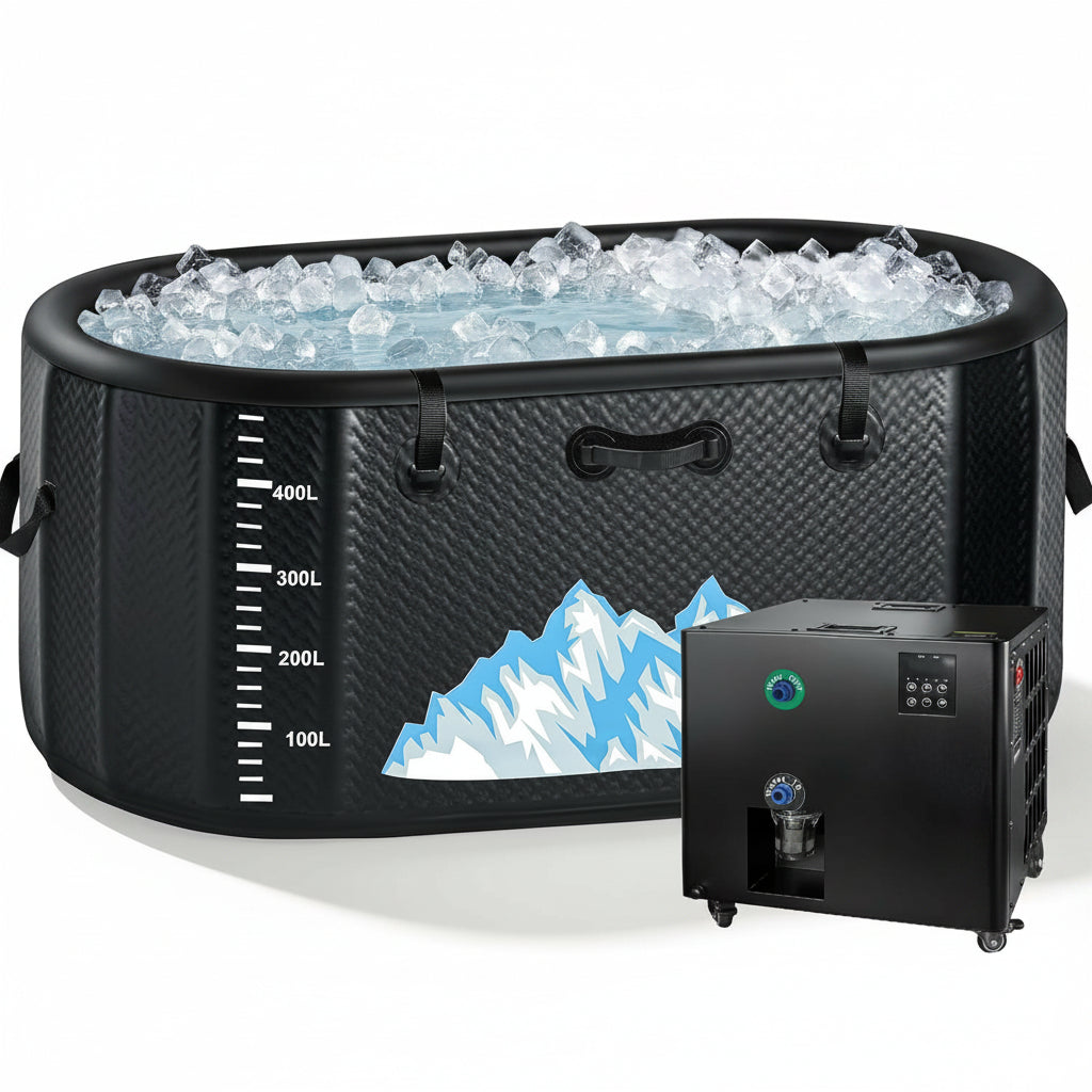 Cold Plunge Tub, 248 Gallon, 1 Horsepower, Heavy-Duty Ice Bath Tub for Athletes with Hot & Cold, Portable Inflatable Plunge Chiller with Water Treatment Kit, Immersion Therapy, Wifi (Black, 1 Set)