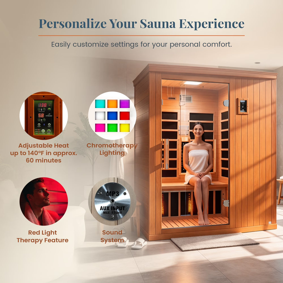 Madrid Elite 3 Person Low EMF Infrared Lighting Home Sauna — product view 7