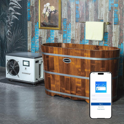 WOODBRIDGE 54" Indoor Cold Plunge Tub W/ 1.3 HP White Chiller – Rapid Cooling & Heating, Ozone Sanitation, Filter Circulation System, Wifi-Enabled & Remote Control via APP, Insulated Tub Cover — product view 2