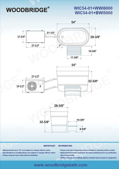 WOODBRIDGE 54" Indoor Cold Plunge Tub W/ 1.3 HP White Chiller – Rapid Cooling & Heating, Ozone Sanitation, Filter Circulation System, Wifi-Enabled & Remote Control via APP, Insulated Tub Cover — product view 6